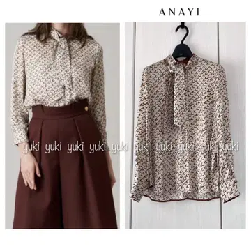 ANAYI 헤링본 프린트 스카프 넥 블라우스
