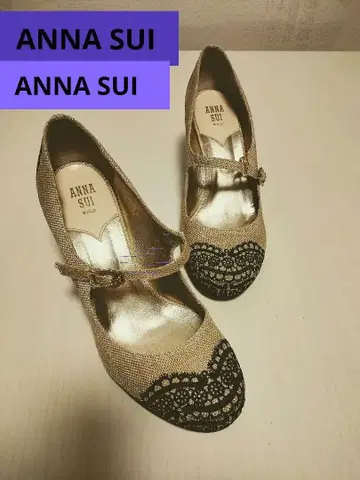 ANNA SUI 레이스 힐 펌프스 천연 가죽 일본제 24cm 상태 좋음