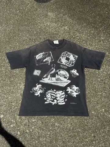 90s M.C ESCHER 에셔 멀티 프린트 티셔츠 반팔 M