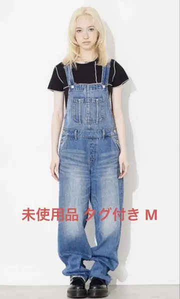 X-girl 와이드 테이퍼드 오버롤 M 라이트 인디고