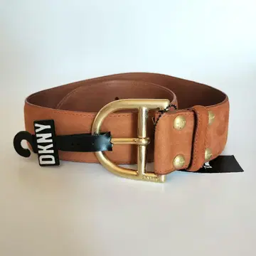 DKNY 벨트 스웨이드 브라운 버클 골드 금속 로고 Dana Carran