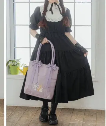 레이스 요크 절개 티어드 원피스 시마무라 시마미사