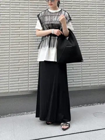 Ray BEAMS 레이빔즈 튤 셔링 티셔츠