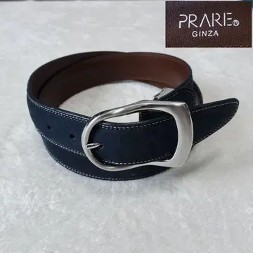 새상품급 PRARE GINZA 프렐리 긴자 가죽 벨트 네이비 브라운