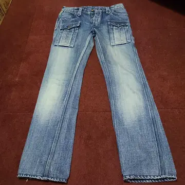 미 떨어지는 허리 라이드 부시 데님 w30 버튼 플라이 체인 스티치