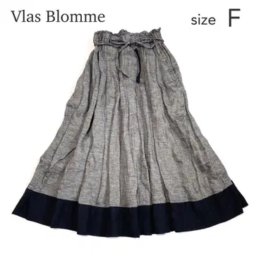 Vlas Blomme 코르트레이 린넨 롱 스커트 바이컬러 일본제