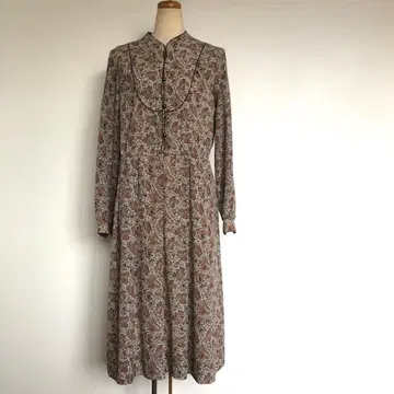 vintage 구제 의류 도쿄 스타일 꽃무늬 긴팔 롱 원피스
