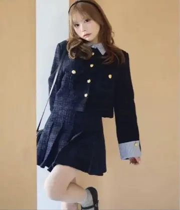 트위드 자켓 & 플리츠 스커트 셋업