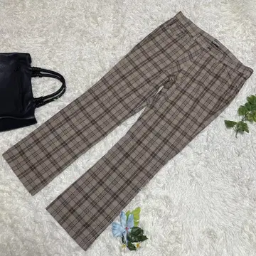 새상품급 폴스미스 청바지 슬랙스 베이지 체크 가죽 라벨 34 XL