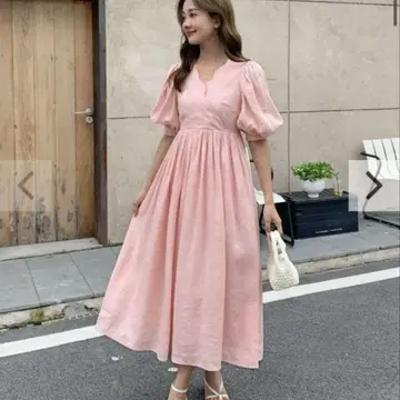 린넨 스칼롭드 캐시코어 드레스