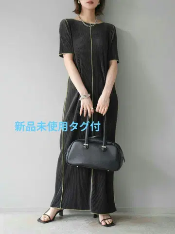 배색 플리츠 원피스 블랙 lumier 루미에