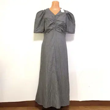 새상품 MOUSSY 개더 퍼프 슬리브 롱 원피스 그레이 2