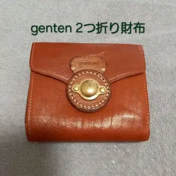 genten 두겹 지갑 오렌지 브라운 가죽