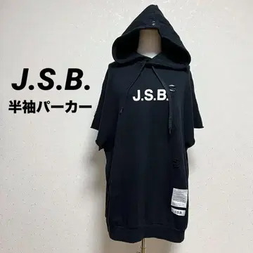 J.S.B 반팔 후드티 데미지 가공 블랙 M 사이즈
