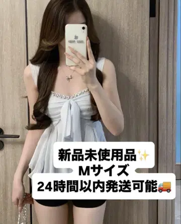 왕홍 계열 미사용 M 사이즈 리본 포함 슬리브리스 탑