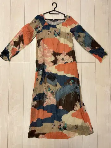 모리하나에 hanae mori 롱 원피스 안감 일본풍 패턴 우키요에