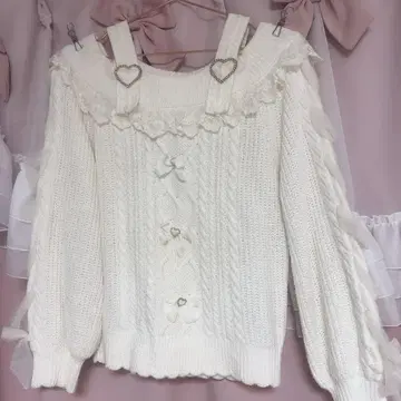 리즈리사 LIZLISA 레이스업 슬리브 오프 숄더 니트
