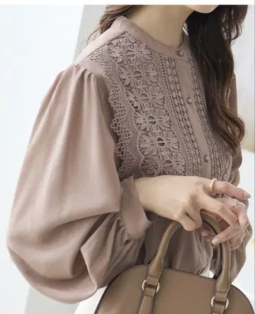 레이스 장식 벌룬 슬리브 셔츠