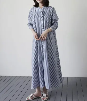 스트라이프 롱 셔츠 원피스