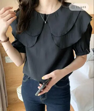 ABITOKYO 아비토쿄 더블 빅 프릴 카라 블라우스 M 사이즈 블랙