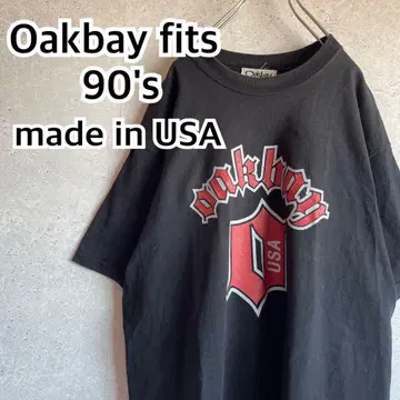 초레어 90s HIPHOP 미국제 오크 베이 빅 로고 티셔츠 블랙 컬러