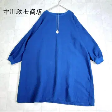 나카가와 마사시치 상점 린넨 100% 원피스 튜닉 긴팔 블루 일본제