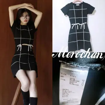 Darich 새상품급 스티치 리본 리브 미니 원피스