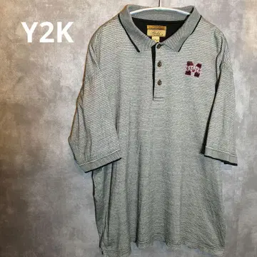 Y2K 스트라이프 피케 셔츠 반팔 그레이 빈티지 구제 의류