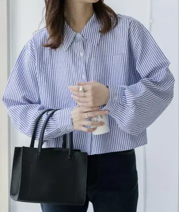 Bonlecill 볼륨 슬리브 크롭 셔츠