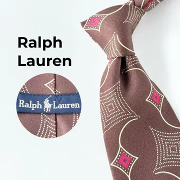 Ralph Lauren 랄프 로렌 기하학 패턴 코몬 무늬 넥타이 브라운