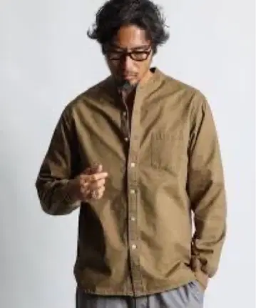 DUFFER 황화 염색 바이오 워시 노카라 리브 소매 셔츠 DUFFER