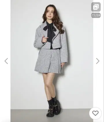 스커트 rienda 하이 웨스트 트위드 스커트