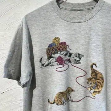 90s 싱글 스티치 고양이 티셔츠 빈티지 그레이 캣