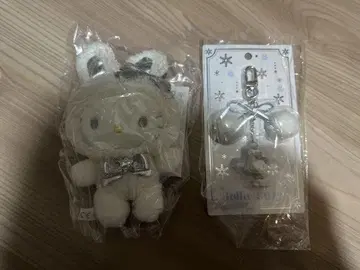산리오 푹신푹신 스노우 토끼 키티 마스코트 키링 2개 세트
