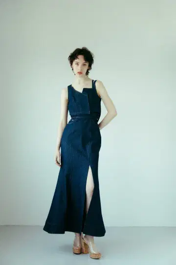 미사용 새상품 택 포함 hdxuly 슬릿 데님 드레스 인디고