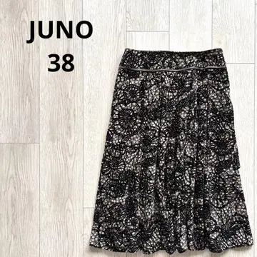 새상품급! JUNO 벨로아 플레어 스커트 무릎 기장 레이스 소재 38