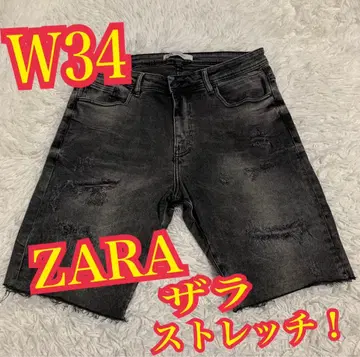 ZARA 자라 하프 데님 청바지 스트레치 데미지 리페어 가공 W34
