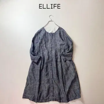 ELLIFE 나츄란 취급 린넨 100 % 린넨 핀턱 원피스