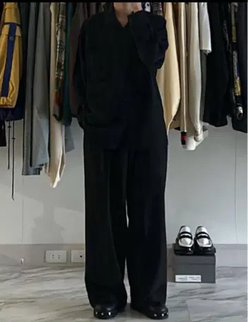 시키타리 믹스 탭 디자인 와이드 슬랙스