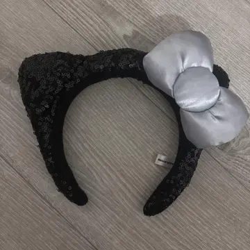 고양이 귀 머리띠 실버 리본 포함