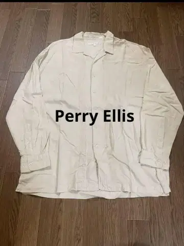 PERRY ELLIS 100% 실크 긴팔 셔츠 L 아이보리