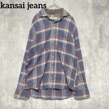 KANSAI JEANS 긴팔 셔츠 M 사이즈 체크 무늬 블루