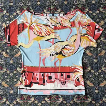 Emilio Pucci 실크 플라밍고 버드 컷 티셔츠 탑스 블라우스