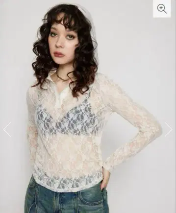 러그 아젬 후드 부착 레이스 긴팔 상의 FLOR LACE HOODIE