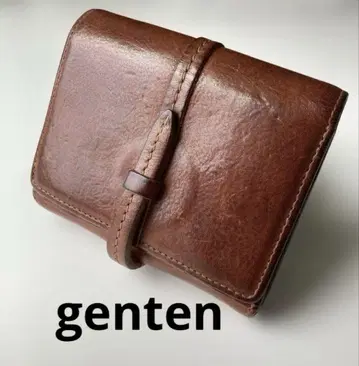 genten 브라운 두겹 지갑 천연 가죽 여성용 남성용