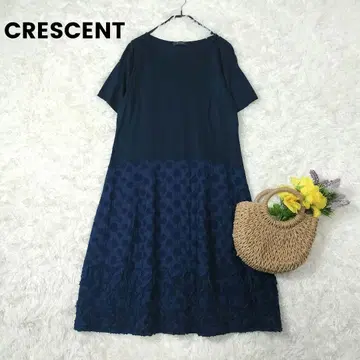 익명 배송 CRESCENT 자수 꽃무늬 자카드 원피스 네이비