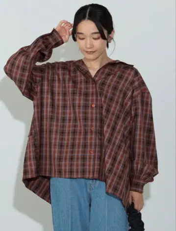 빔즈 체크 무늬 티어드 셔츠 브라운