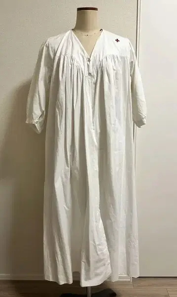 프렌치 빈티지 간호복 긴팔 셔츠 원피스 적십자 자수