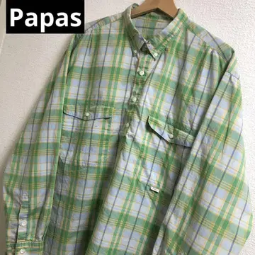 Papas 풀오버 체크 셔츠 긴팔 파파스 일본제