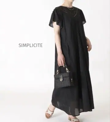 B.C STOCK 심플리시떼 롱 원피스 블랙 프렌치 슬리브